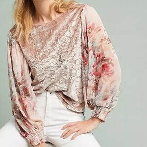 Anthropologie Meadow Rue Floral Pink Velvet Top S